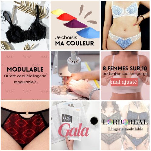 Aperçu du fil Instagram de la marque de lingerie modulable LORBOREAL, présentant ses collections, ses fondatrices et son univers